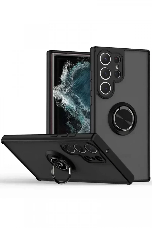 Samsung Galaxy S25 Ultra Kılıf Montreal Yüzüklü Silikon Kapak - Siyah