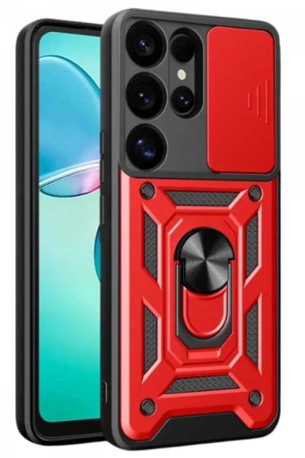 Samsung Galaxy S25 Ultra Kılıf Pars Lens Yüzüklü Silikon - Kırmızı