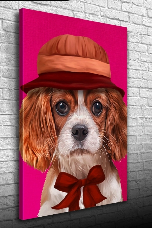 Şapkalı Köpek Kanvas Tablo 50 x 70