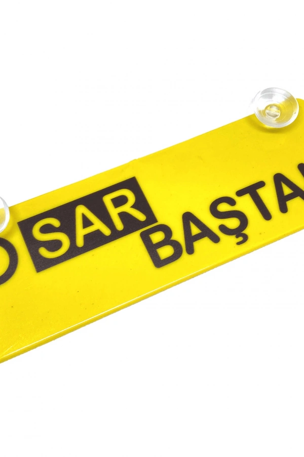 Sar Baştan Yazılı Sarı Dekor Plaka Vantuzlu Cam Süsü 22x7.5cm