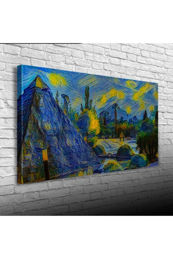 Sarı Lacivert Gece Canvas Tablo (60x120)