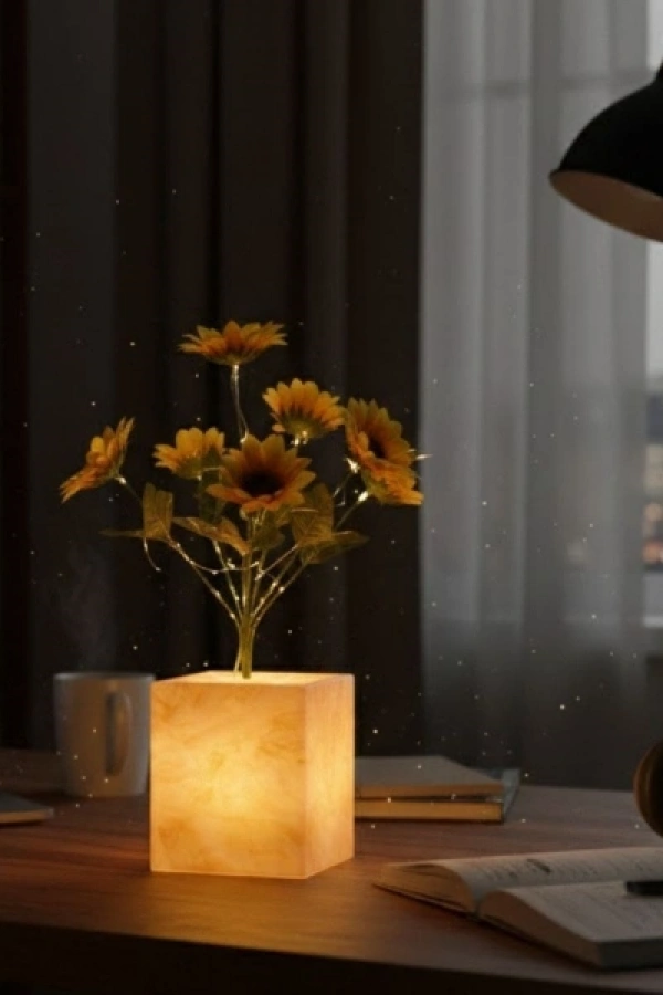 Sarı Saksılı LED Yapay Çiçek