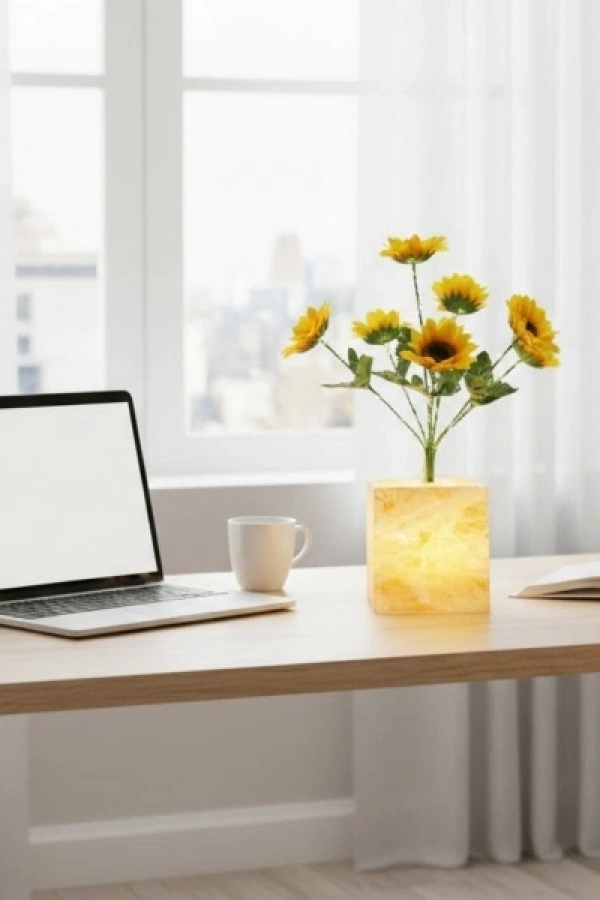 Sarı Saksılı LED Yapay Çiçek