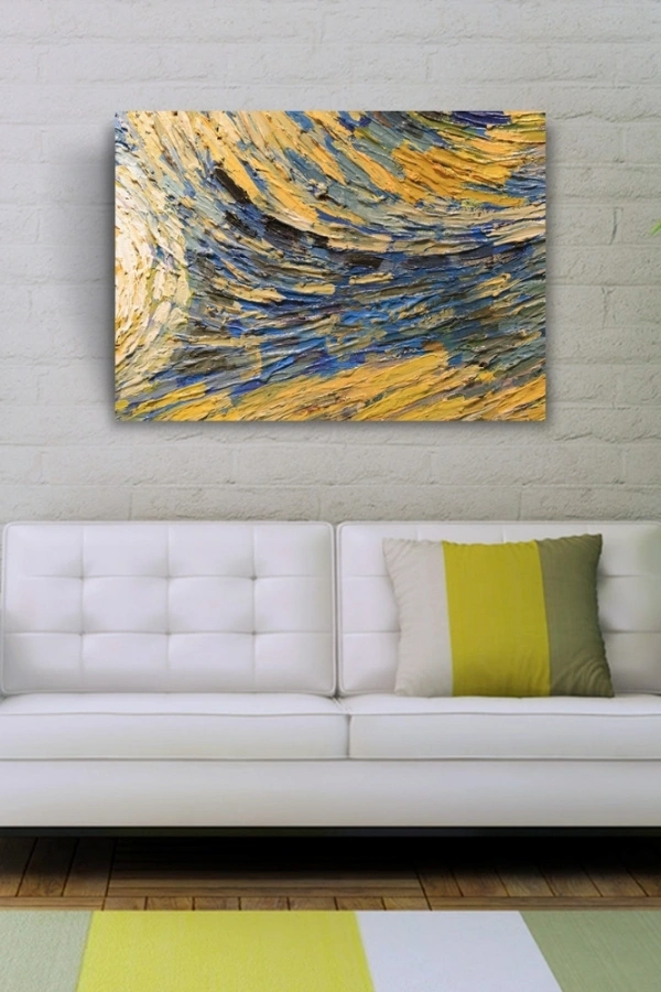 Sarı ve Mavi Tonlarda Soyut Yağlıboya Kanvas Tablo 50 x 70