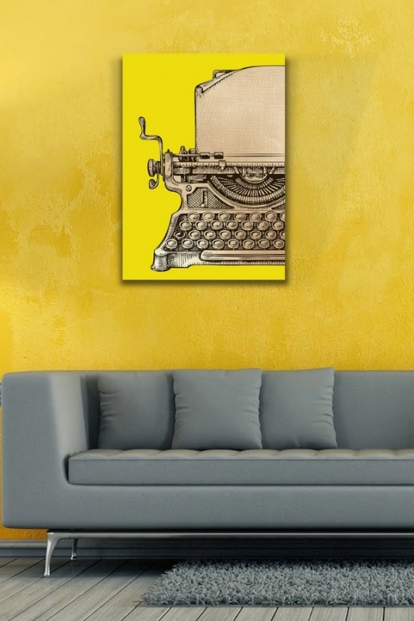 Sarı Zeminde Daktilo Kanvas Tablo 50 x 70