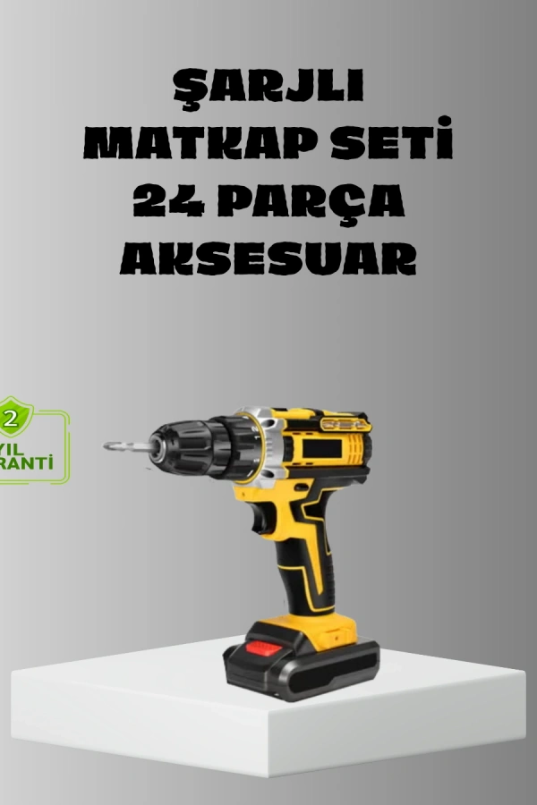 Şarjlı Darbeli Matkap Seti – 2 Bataryalı, 24W Güç, 24 Parça Aksesuar, LED Işıklı