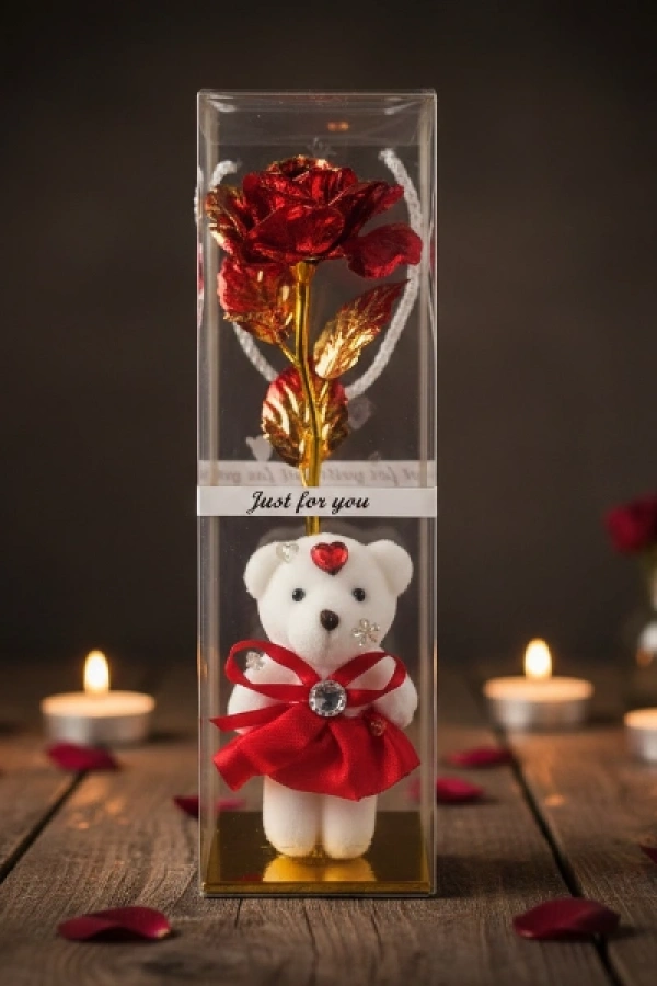 Şeffaf Kutulu Ayıcıklı Sonsuzluk Gülü