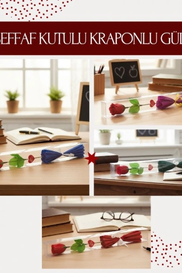 Şeffaf Kutulu Kraponlu Gül - Öğretmenler Günü Hediyesi