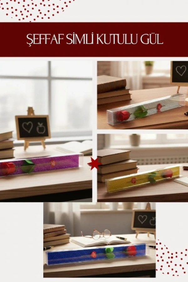 Şeffaf Simli Kutulu Gül - Öğretmenler Günü Hediyesi