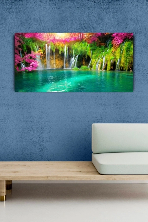 Şelale ve Göl Resmi Kanvas Tablo 60 x 120