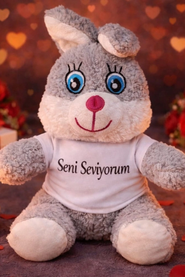 Seni Seviyorum Tişörtlü Sevimli Peluş Tavşan