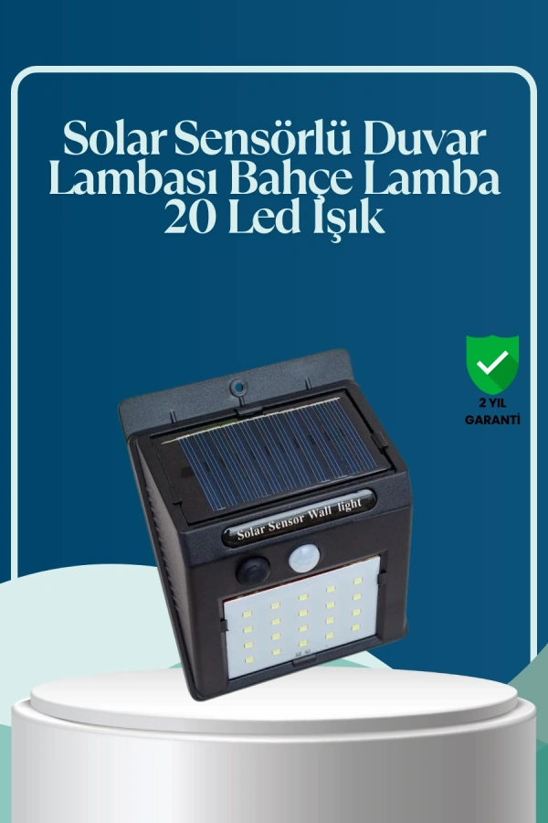 Sensörlü 20 LED Solar Duvar Lambası 3 Metre Algılama Mesafesi
