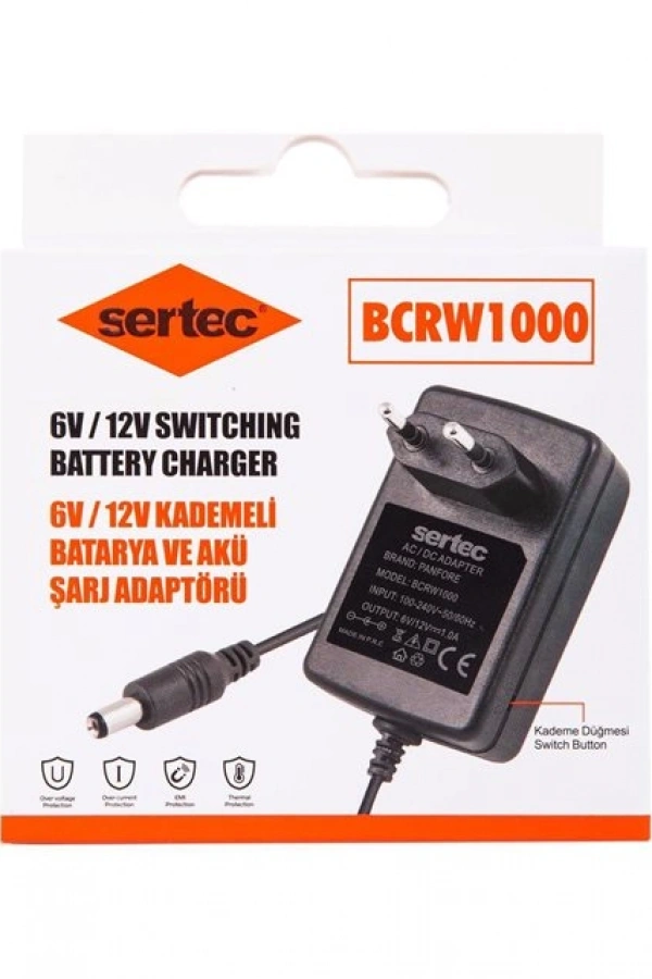 Sertec BCRW1000 6V/12V 1A Kademeli Batarya ve Akü Şarj Adaptörü