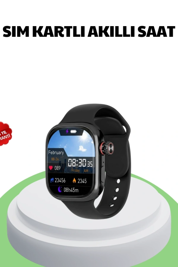 Sesli Arama Özellikli SIM Kartlı Siyah Akıllı Saat