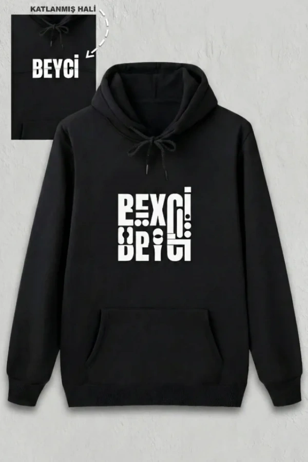 Sevgililer Günü Beyci Hediye Baskılı Oversize Kapüşonlu Sweatshirt - Siyah