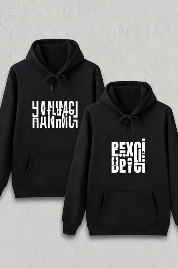 Sevgililer Günü Beyci Hediye Baskılı Oversize Kapüşonlu Sweatshirt - Siyah