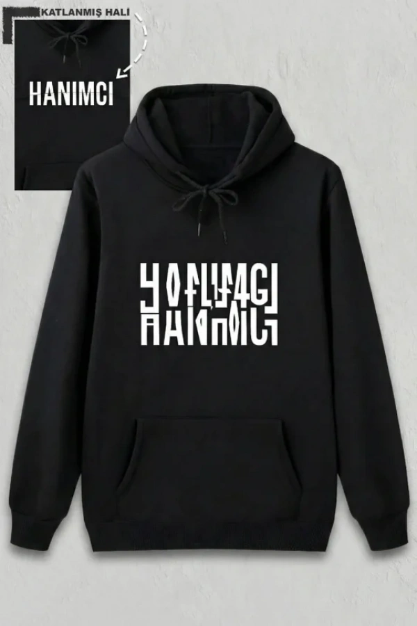 Sevgililer Günü Hanımcı Hediye Baskılı Oversize Kapüşonlu Sweatshirt - Siya