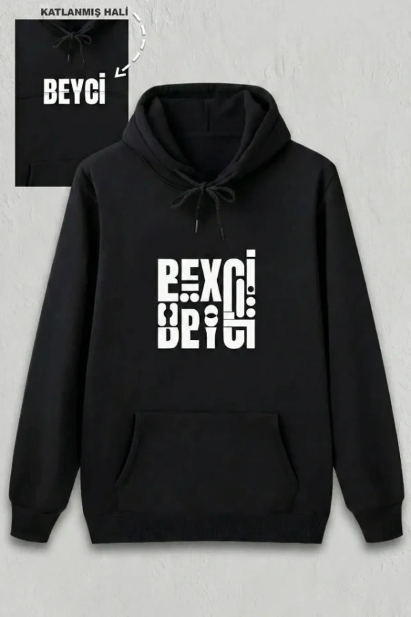 Sevgililer Günü Özel Kapüşonlu Beyci Baskılı Oversize Sweatshirt - Siyah