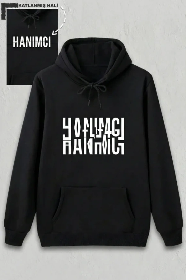 Sevgililer Günü Özel Kapüşonlu Hanımcı Baskılı Oversize Sweatshirt - Siyah