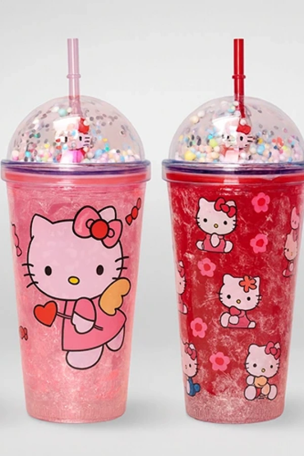 Sevimli Hello Kitty Pipetli Işıklı Boncuklu Suluk Bardak 400 ml