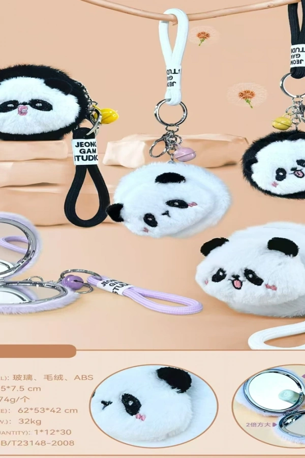 Sevimli Panda Tasarımlı Peluş Anahtarlıklı Ayna
