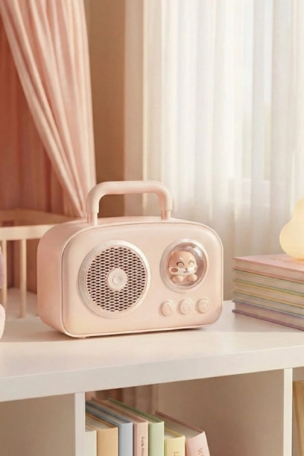 Sevimli Tasarımlı Taşınabilir Radyolu Bluetooth Hoparlör Pembe