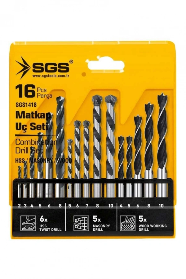 Sgs 1418 Ahşap Metal Beton Matkap Ucu Seti 16 Parça