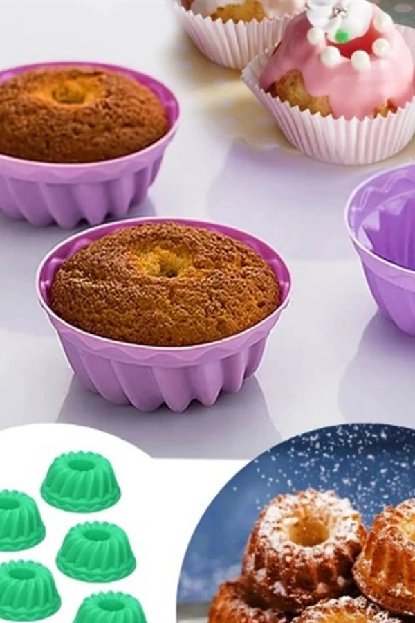 Silikon Göbekli Muffin CupCake Kalıbı - Sürekli Kullanım Muffin Kek Kalıbı 6 ADET