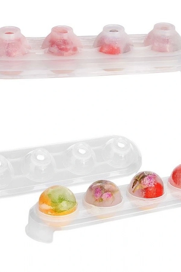 Silikon Tabanlı 4 Bölmeli Şeffaf Buz Kalıbı Yuvarlak Buzluk