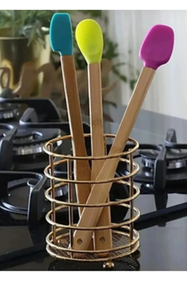 Silikon Uçlu Isıya Dayanıklı Bambu Spatula 3lü Set