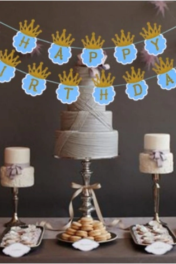 Simli Happy Birthday Flama Dekor 3 Metre Mavi Renk