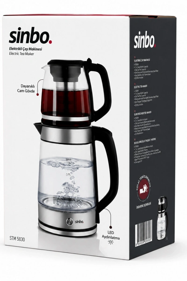 Sinbo 2si 1 Arada Çaycı - Kettle - 2.0L + 1.2L Kapasite - Cam Gövde