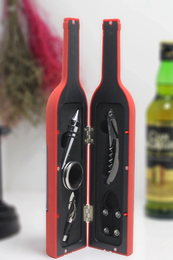 Şişe Tirbuşon Seti Büyük Boy Kırmızı