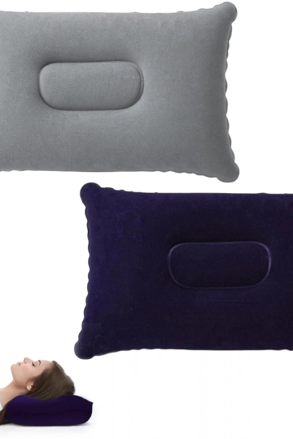 Şişme Kamp ve Yolculuk Yastığı - Ergonomik - Kadife Yüzey