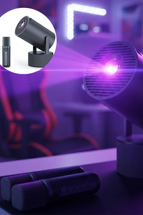 Siyah Android Sistemli Kareoke Projeksiyon 180° Döner Başlıklı