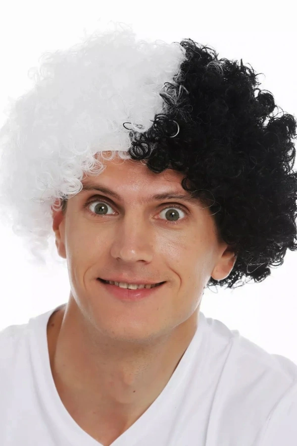 Siyah Beyaz Kıvırcık Afro Bonus Taraftar Peruğu
