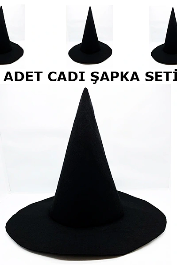 Siyah Cadı Şapkası Keçe Yetişkin Boy 6 Adet