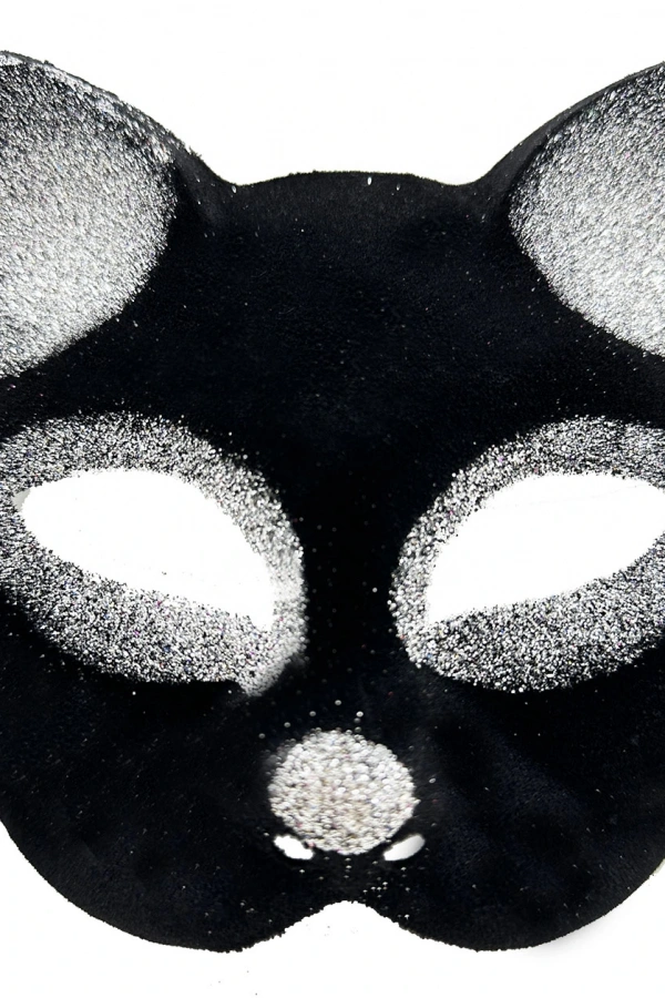 Siyah Gümüş Simli Kedi Maskesi