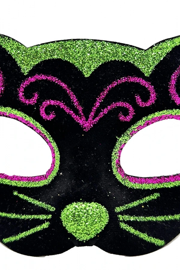 Siyah Kadife İşlemeli Kedi Maskesi