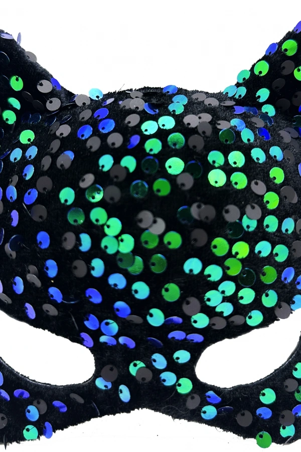 Siyah Kadife Mavi Yeşil Parti Maskesi