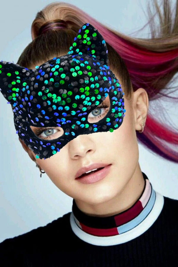 Siyah Kadife Mavi Yeşil Parti Maskesi