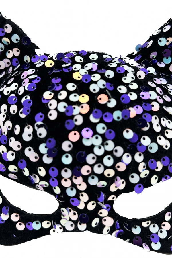 Siyah Kadife Mor Beyaz Pullu Parti Maskesi