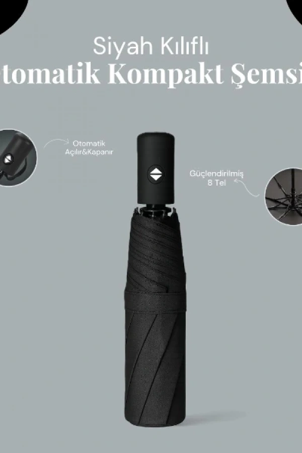 Siyah Kılıflı Otomatik Kompakt Şemsiye