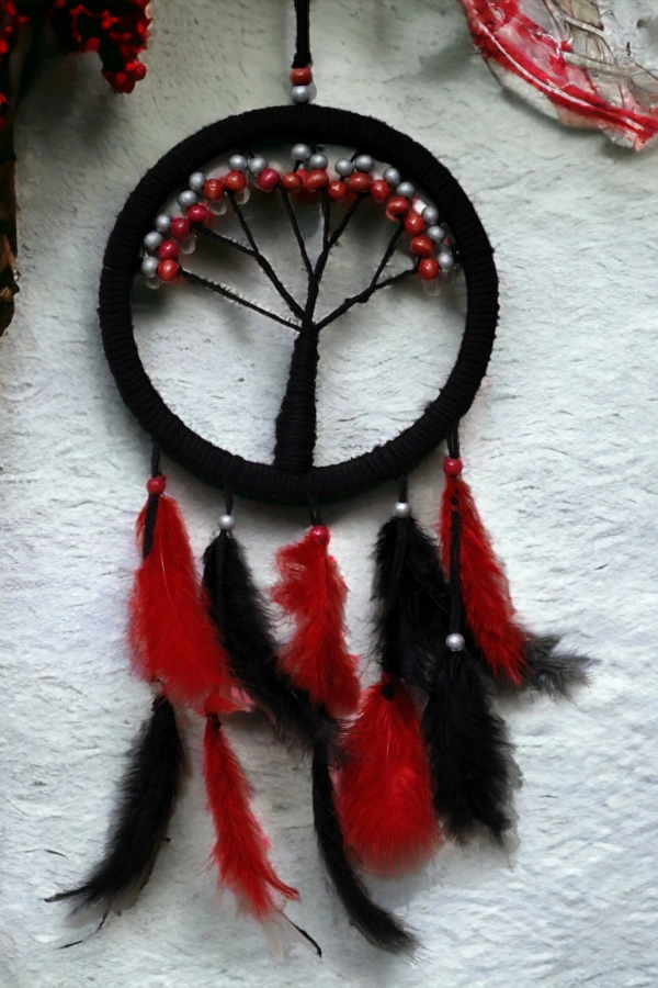 Siyah Kırmızı Hayat Ağacı Dream Catcher