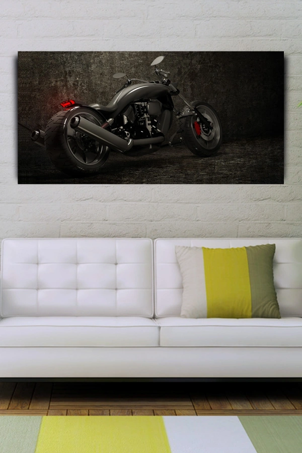 Siyah Motorsiklet Canvas Tablo 60x120