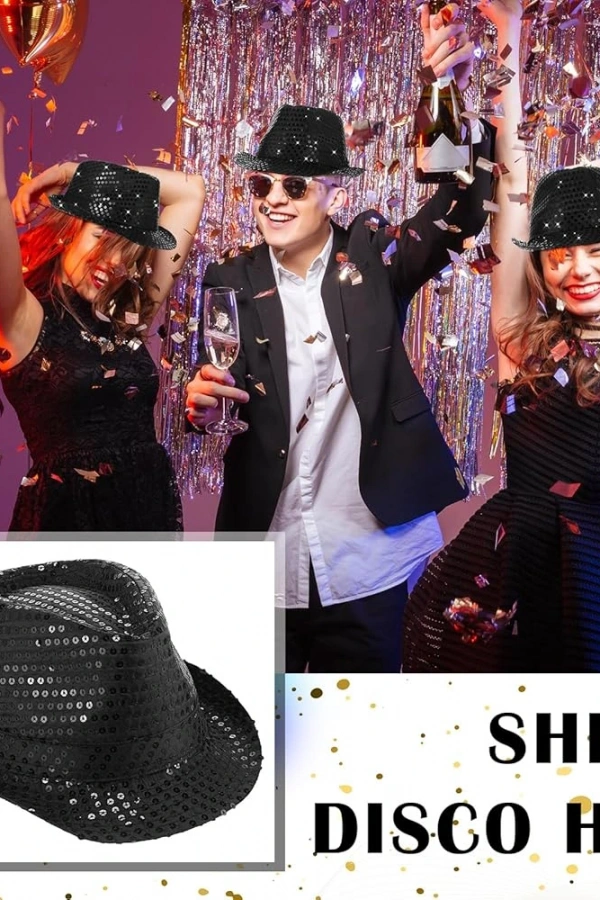 Siyah Payetli Fötr Şapka Yetişkin Boy