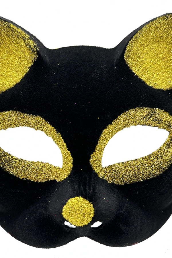 Siyah Renk Gold Simli Kedi Maskesi