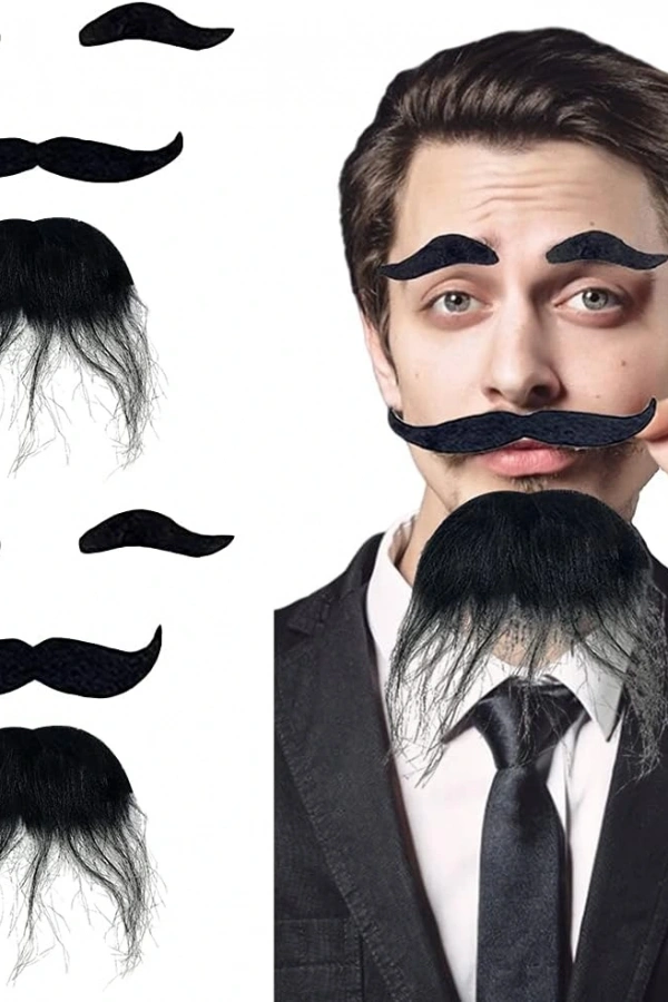 Siyah Renk Kendinden Yapışkanlı Takma Sakal Bıyık ve Kaş Seti