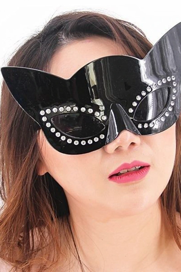 Siyah Renk Siyah Camlı Kedi Şekilli Parti Gözlüğü
