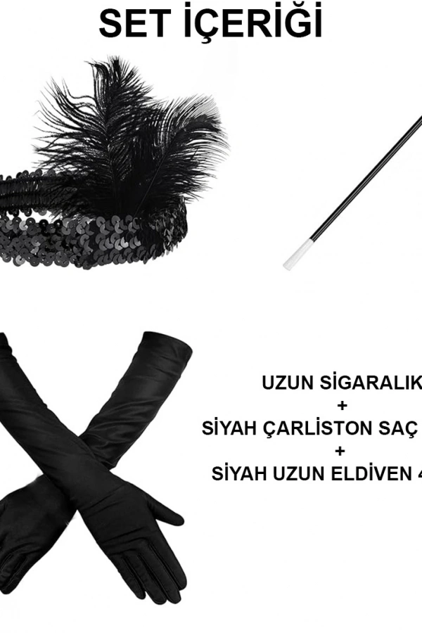Siyah Retro Charliston Aksesuar Seti
